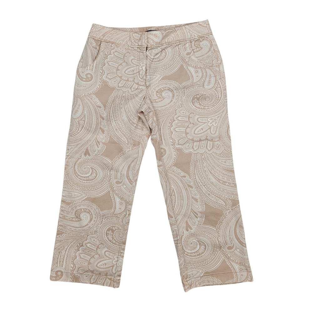 Ann Taylor Tanβ White Paisley Cropped Pants Womens 4 Cotton Blend Mid Rise